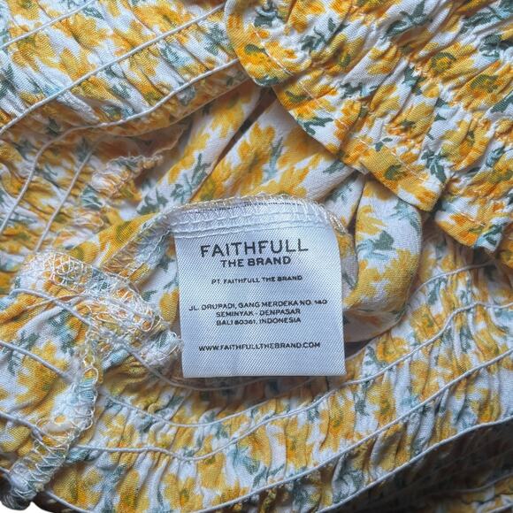 Faithfull The Brand Marguerite Smocked Deep V-Neck Floral Crop Top Yellow Size 2 - Picture 7 of 7